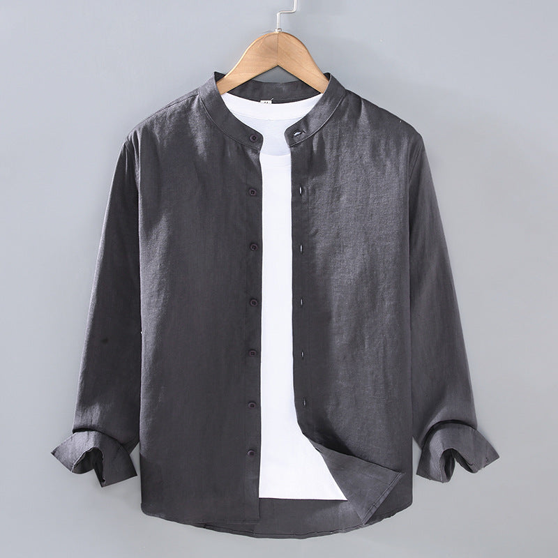 Linen Stand-Up Collar Shirt