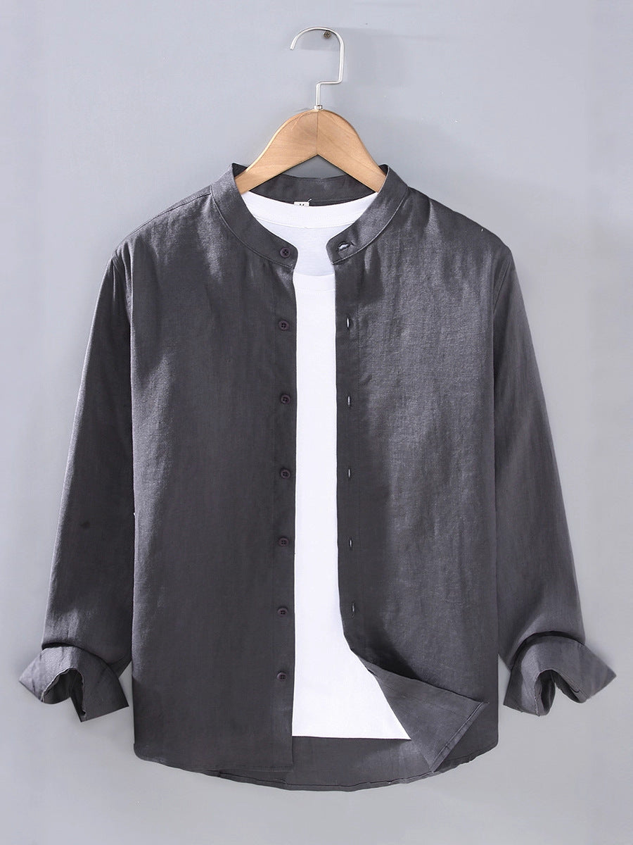 Linen Stand-Up Collar Shirt
