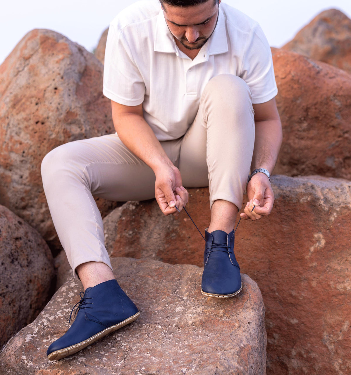 Ocean barefoot chukka boot for men — buffalo leather sole with copper grounding rivet