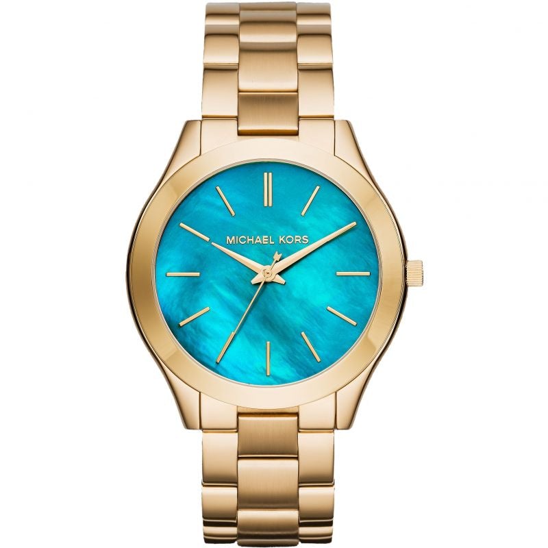 Michael Kors Mk3492 Ladies Slim Runway Gold Ocean Blue Watch