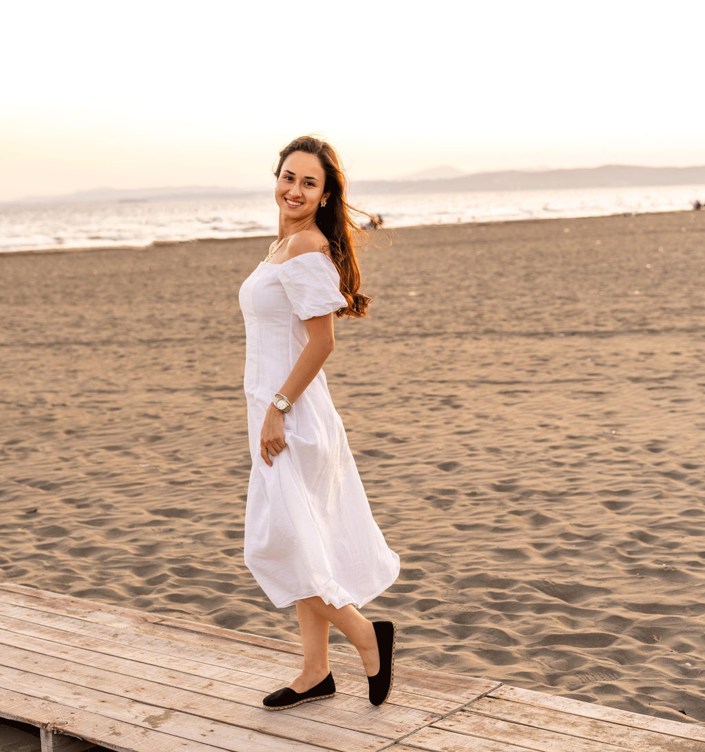 Midnight barefoot ballet flat for women — buffalo leather sole with copper grounding rivet