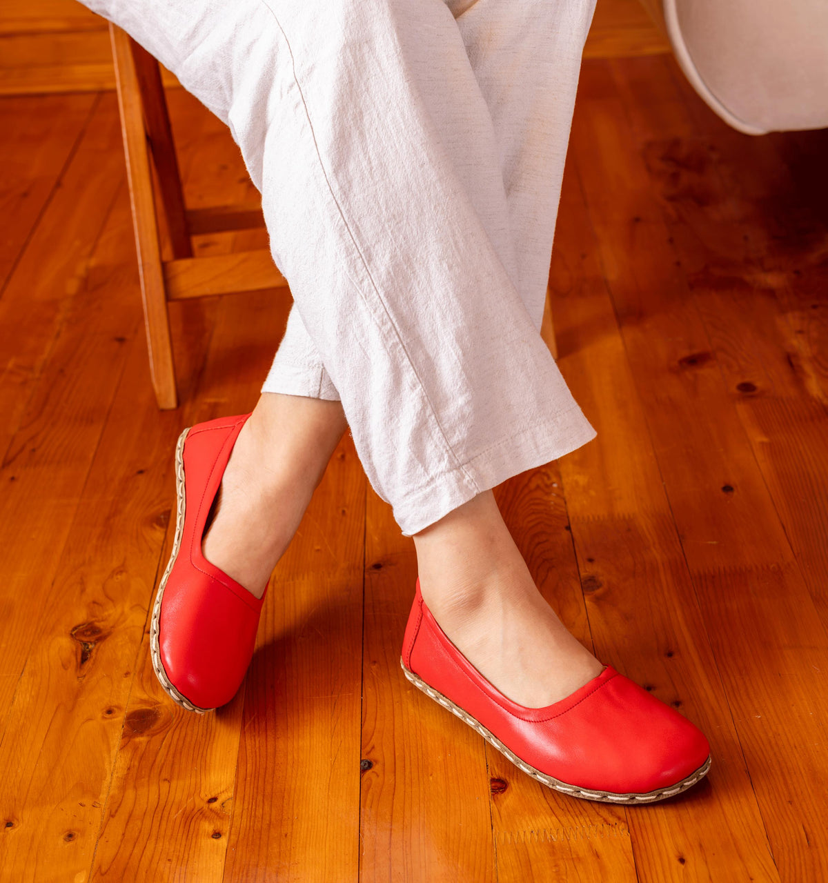 Crimson barefoot ballet flat for women — buffalo leather sole with copper grounding rivet