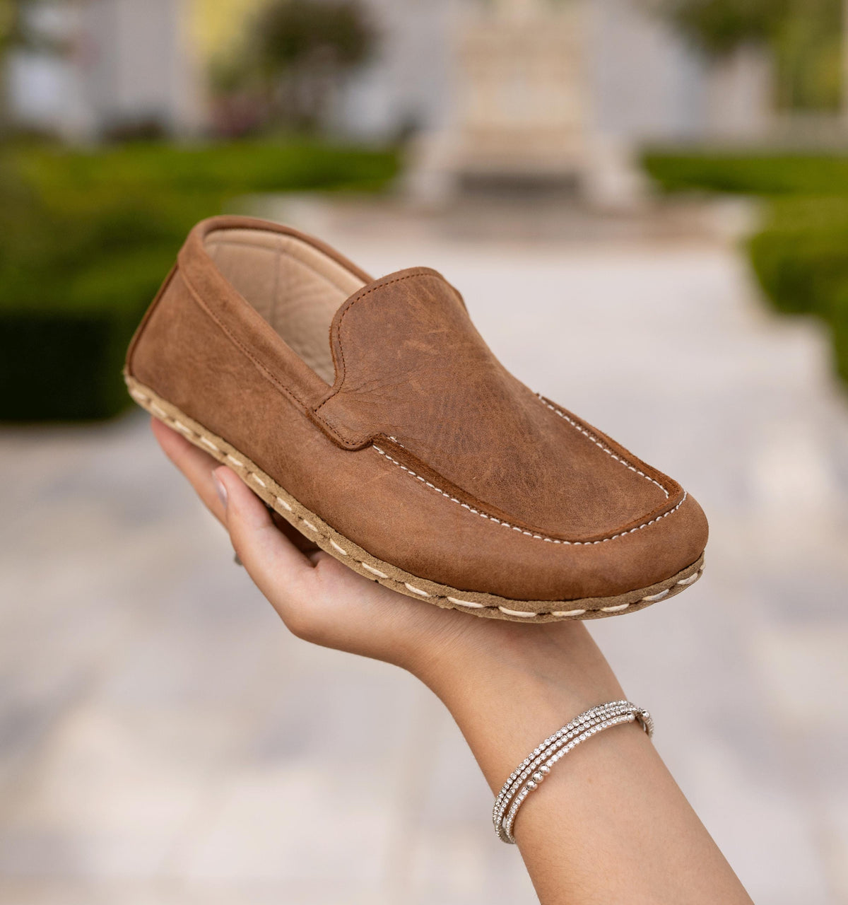 Hickory barefoot moccasin for women — buffalo leather sole with copper grounding rivet