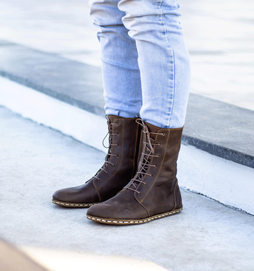 Earth barefoot ankle boot for men — buffalo leather sole with copper grounding rivet