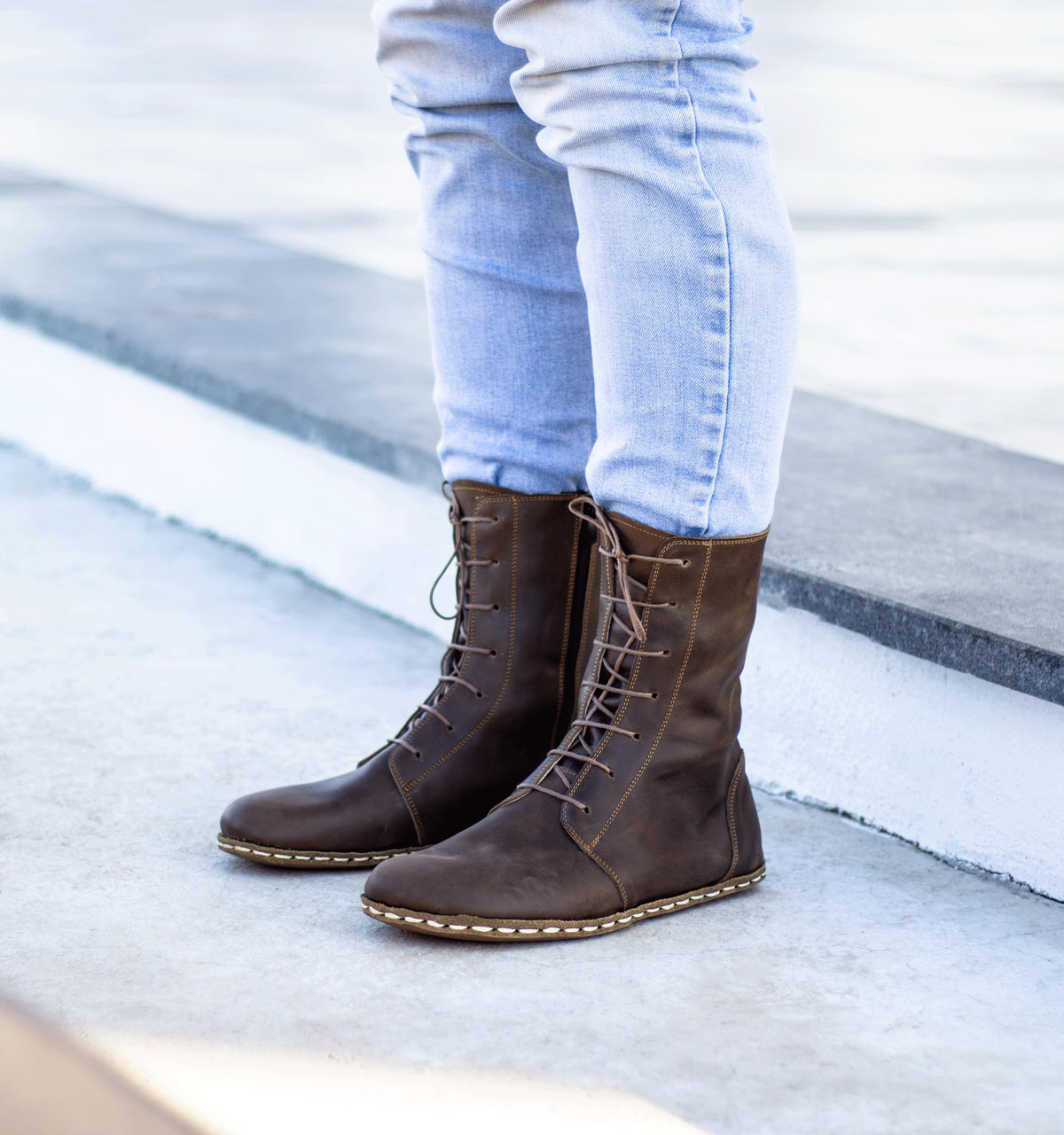 Earth barefoot ankle boot for men — buffalo leather sole with copper grounding rivet