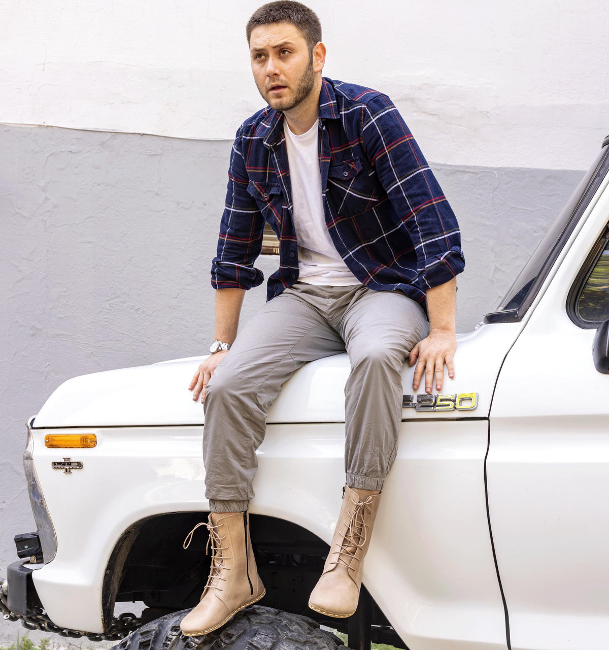 Sand barefoot ankle boot for men — buffalo leather sole with copper grounding rivet