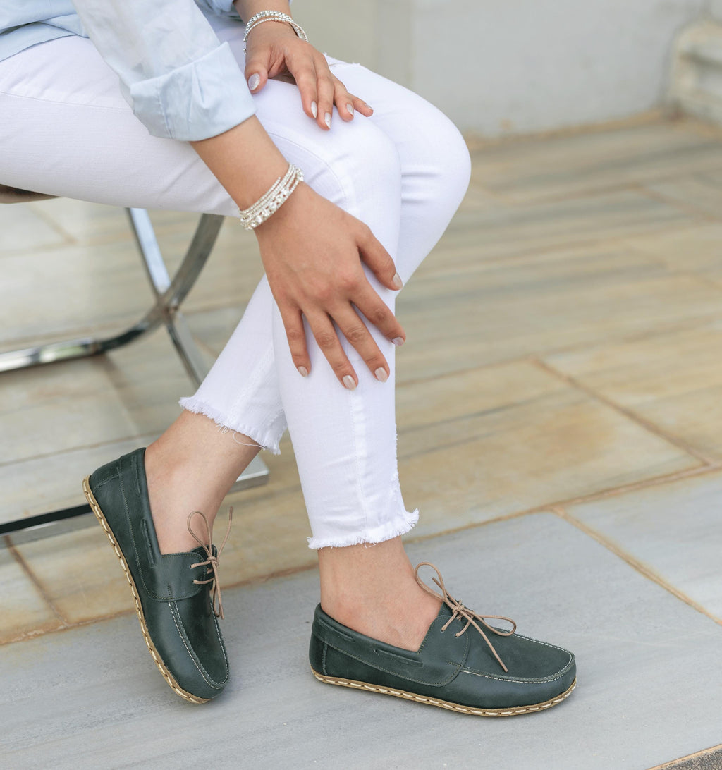 Evergreen women's boat shoe — wide toe box, zero-drop barefoot last