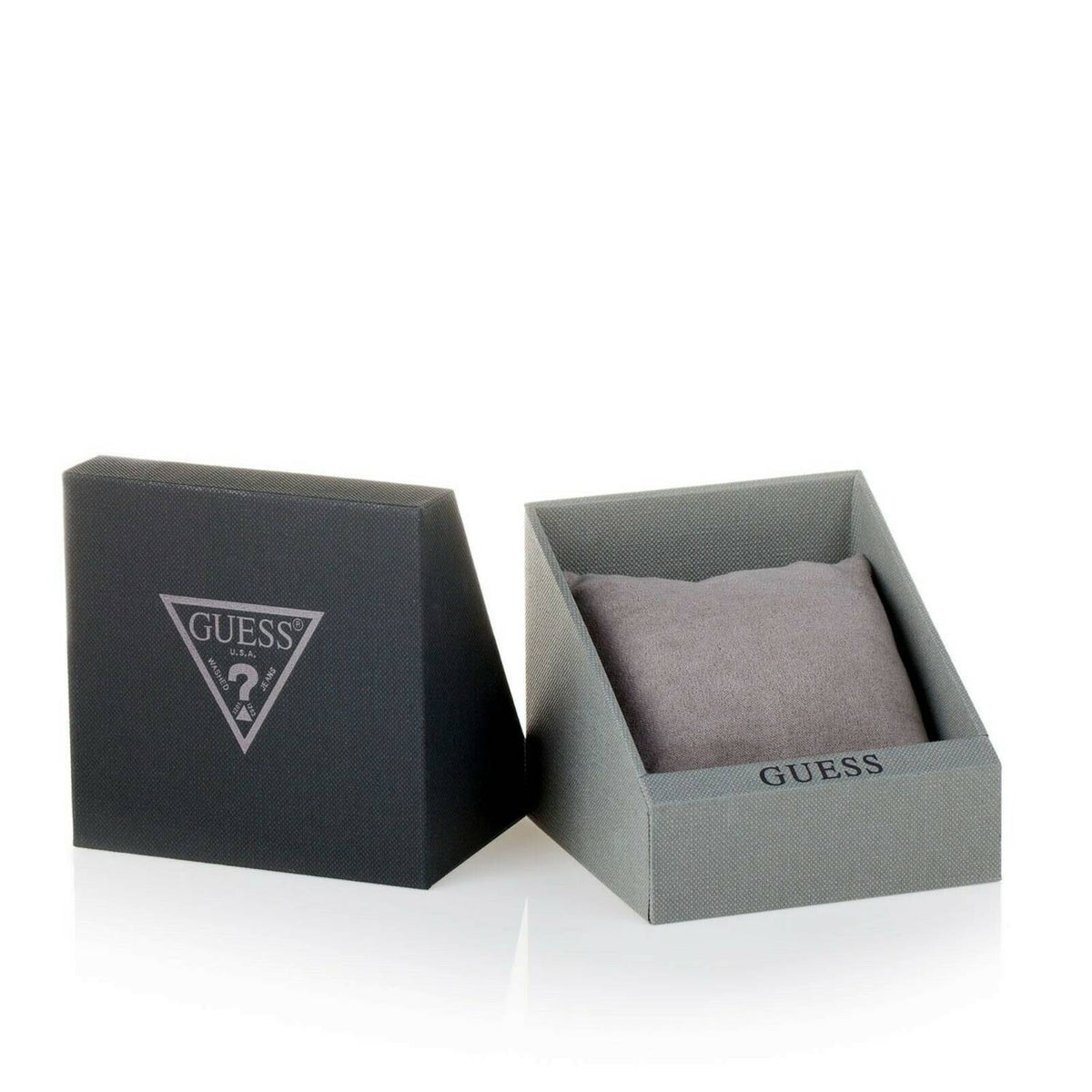 Guess Enchanting watch packaging with black and gray branded boxes