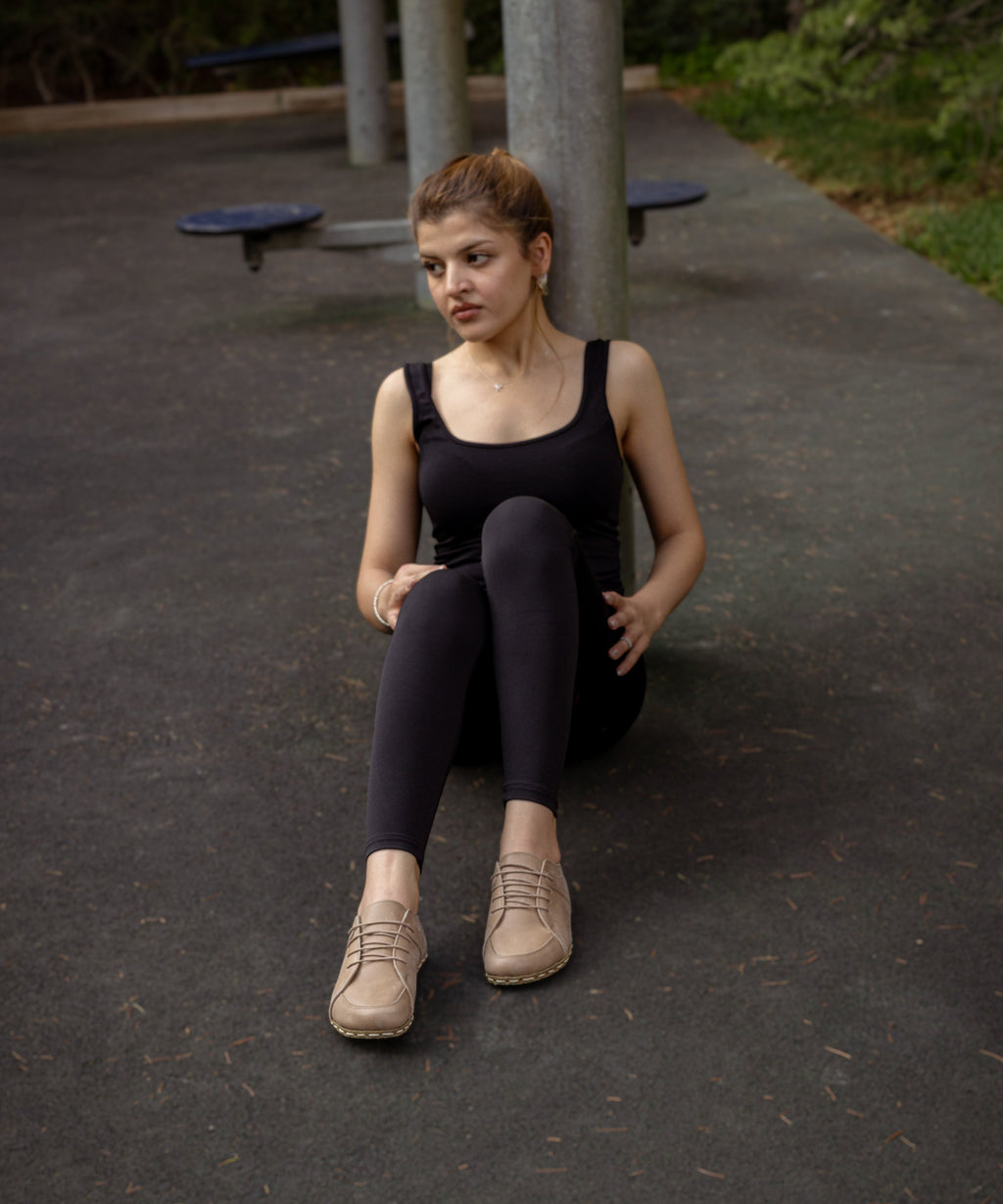 Sand women's barefoot sneaker — smooth full-grain calfskin upper, hand-cut