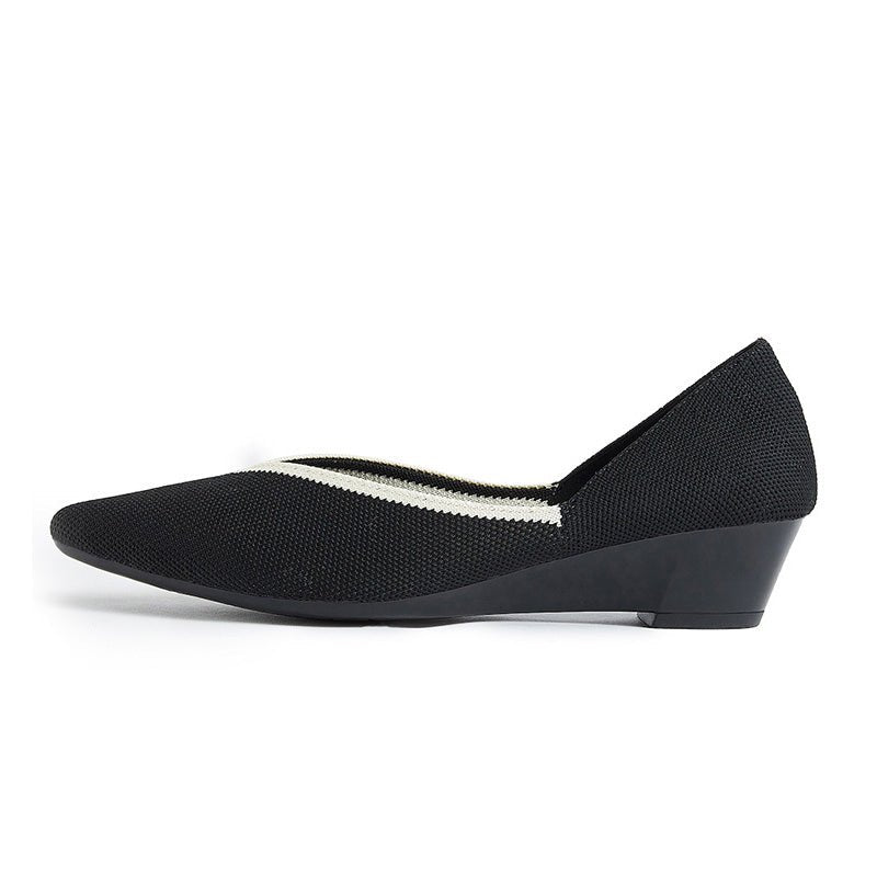 Minimalist Heart Heel Pointed Toe Knit Flats – Low Wedge Princess Shoes