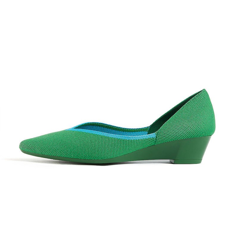 Minimalist Heart Heel Pointed Toe Knit Flats – Low Wedge Princess Shoes