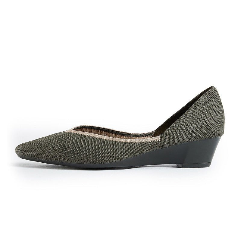 Minimalist Heart Heel Pointed Toe Knit Flats – Low Wedge Princess Shoes