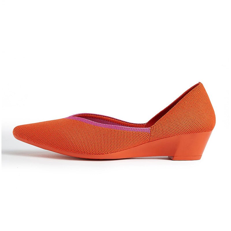 Minimalist Heart Heel Pointed Toe Knit Flats – Low Wedge Princess Shoes