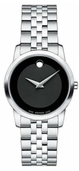 Movado Museum Classic women's watch with black dial and silver steel bracelet