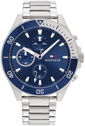Tommy Hilfiger Larson chronograph watch with blue dial and silver steel bracelet