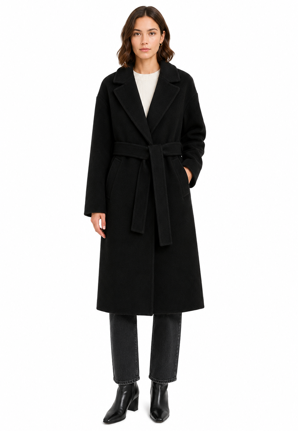Bagutta Women Coat Long Wool Belt Black