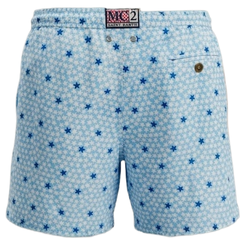 MC2 Saint Barth Men Swimsuit Starfish Dot Light Blue