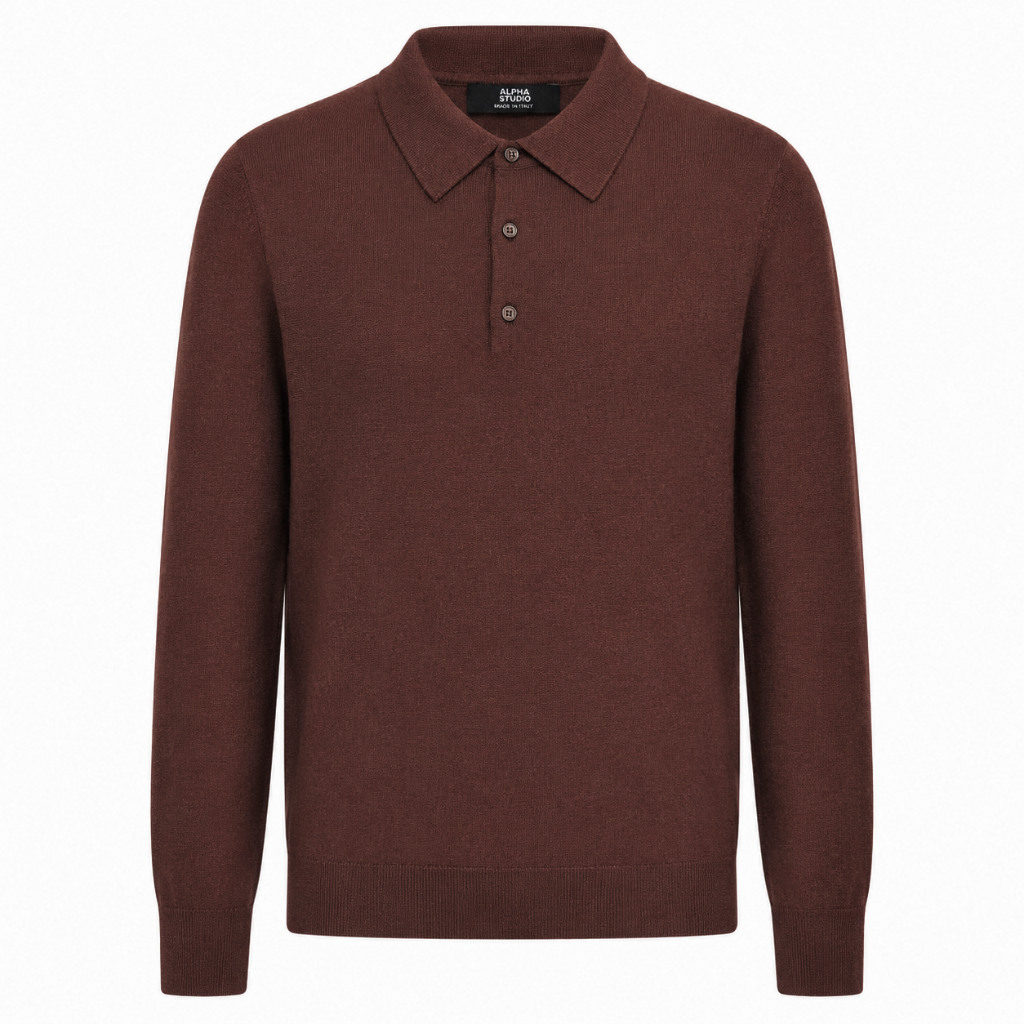 Alpha Studio Men Polo Silk Cashmere Brown