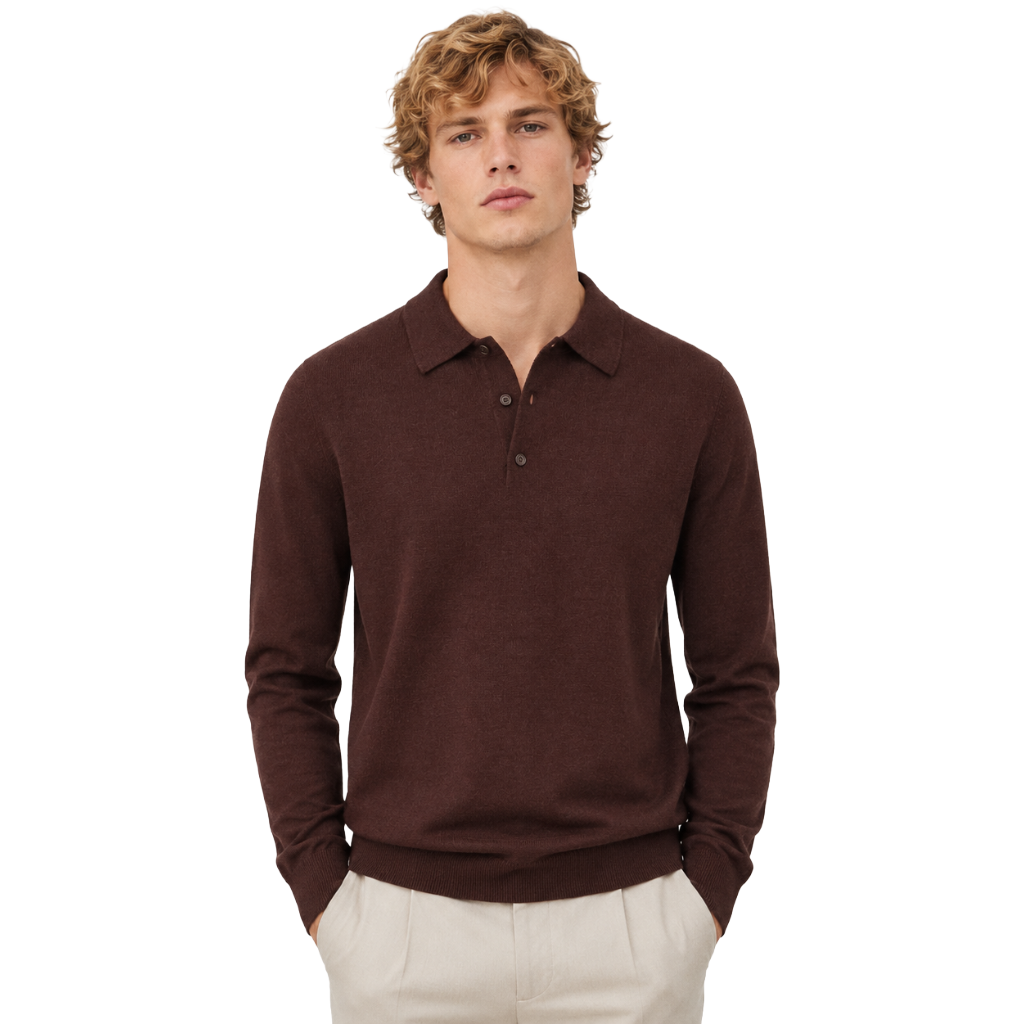 Alpha Studio Men Polo Silk Cashmere Brown