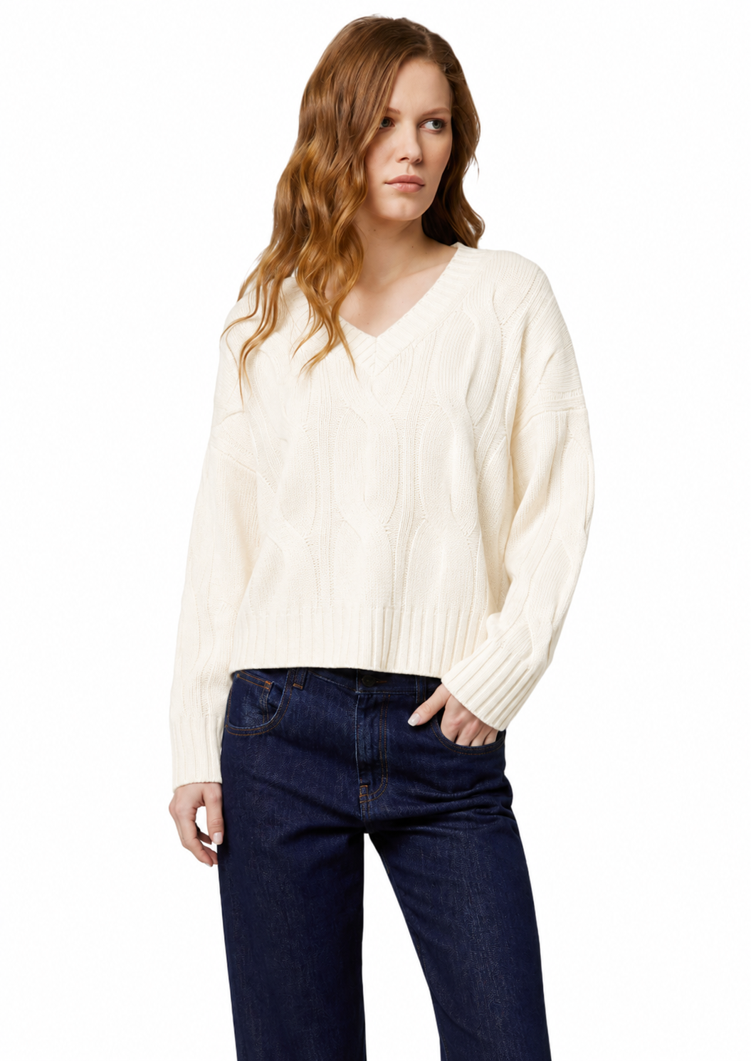 Alpha Studio Women Boxy Weaving Sweaters White