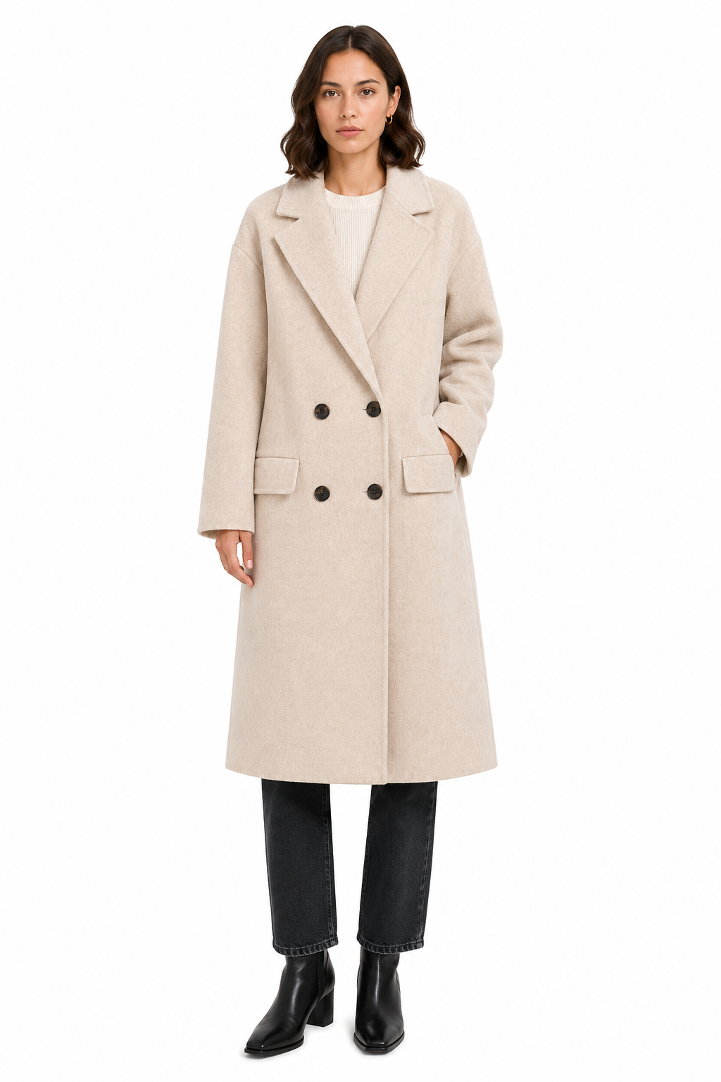 Bagutta Women Coat Long Wool Double-Breasted Beige