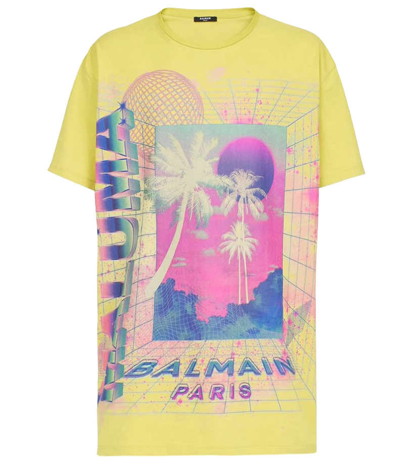 Balmain Men T-Shirt Maluma Print Yellow