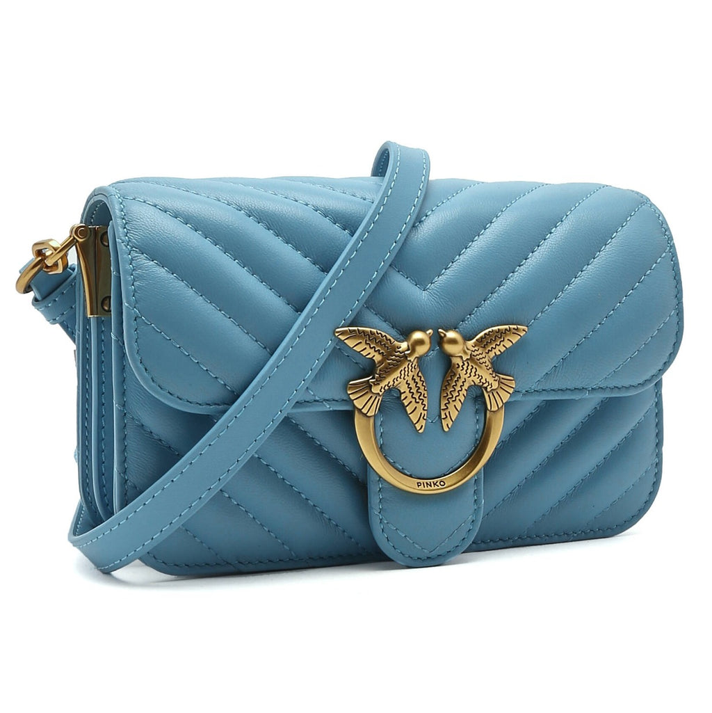 Pinko Women Bell Mini Nappa Chevron Crossbody Bags Light Blue