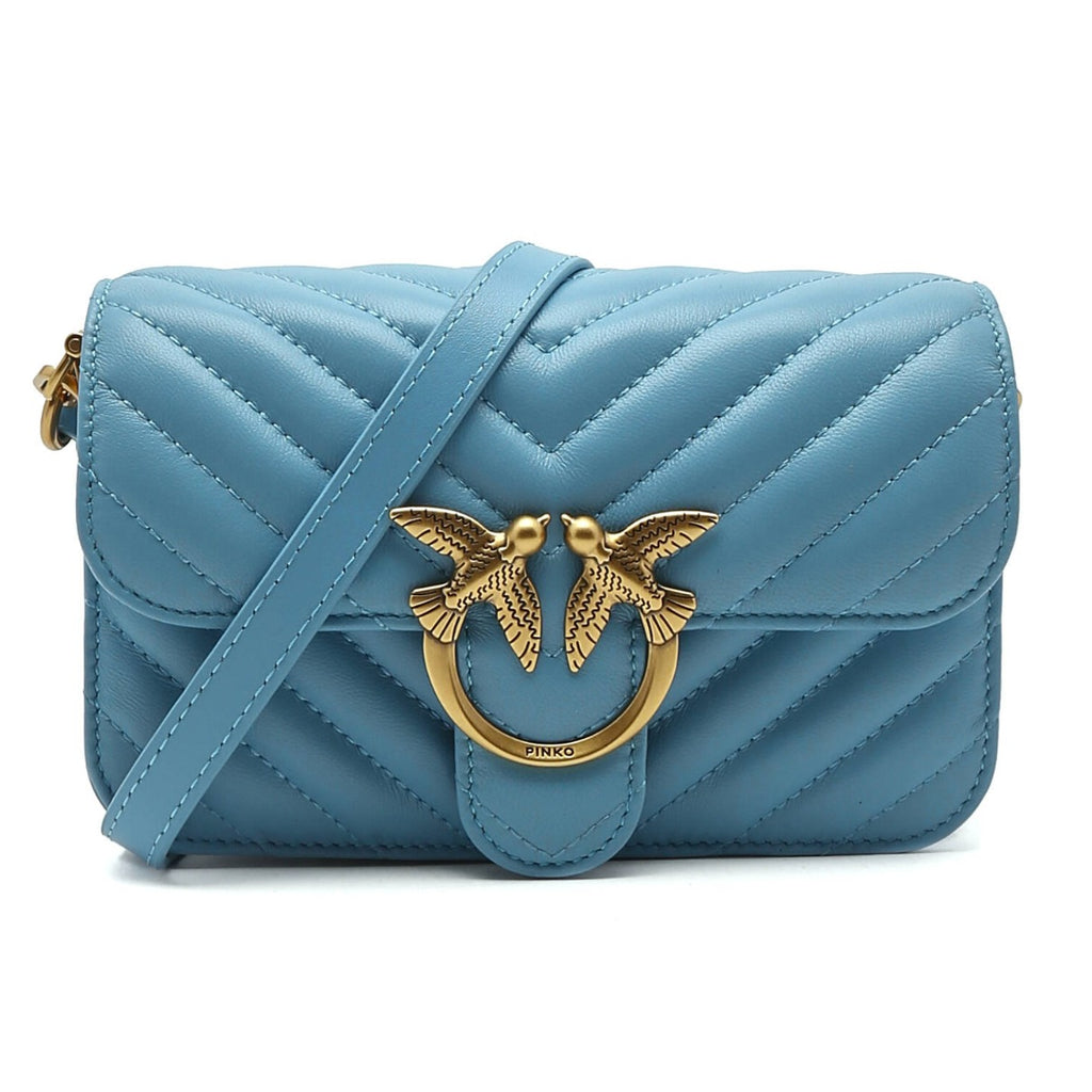 Pinko Women Bell Mini Nappa Chevron Crossbody Bags Light Blue