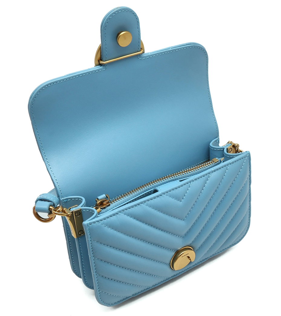 Pinko Women Bell Mini Nappa Chevron Crossbody Bags Light Blue