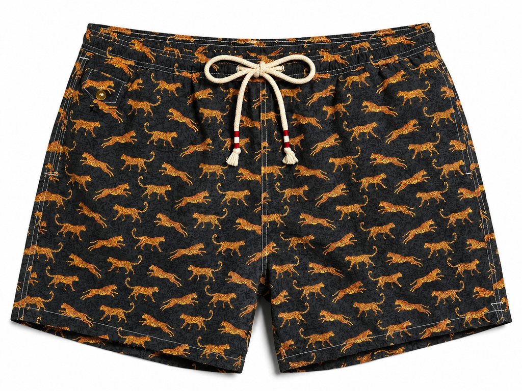 MC2 Saint Barth Men Lighting Leopard Anml Swimwear Black