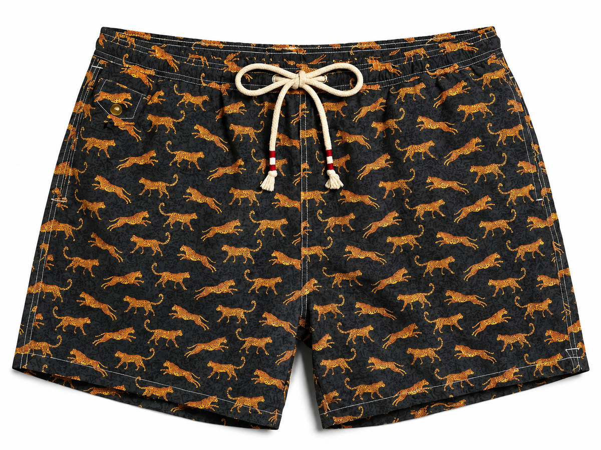MC2 Saint Barth Men Lighting Leopard Anml Swimwear Black