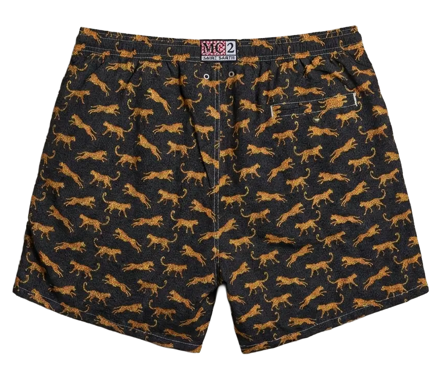 MC2 Saint Barth Men Lighting Leopard Anml Swimwear Black