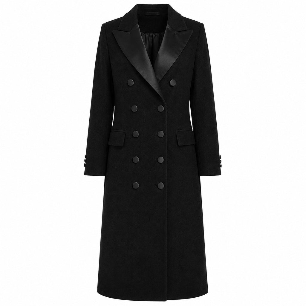 Loro Piana Fabric Women Coat Long Lapel Satin Black
