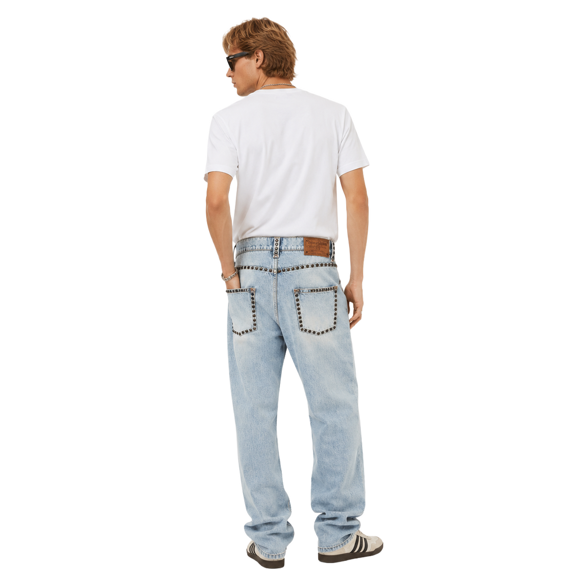 Dolce & Gabbana Men Trousers Denim Studded Light Blue
