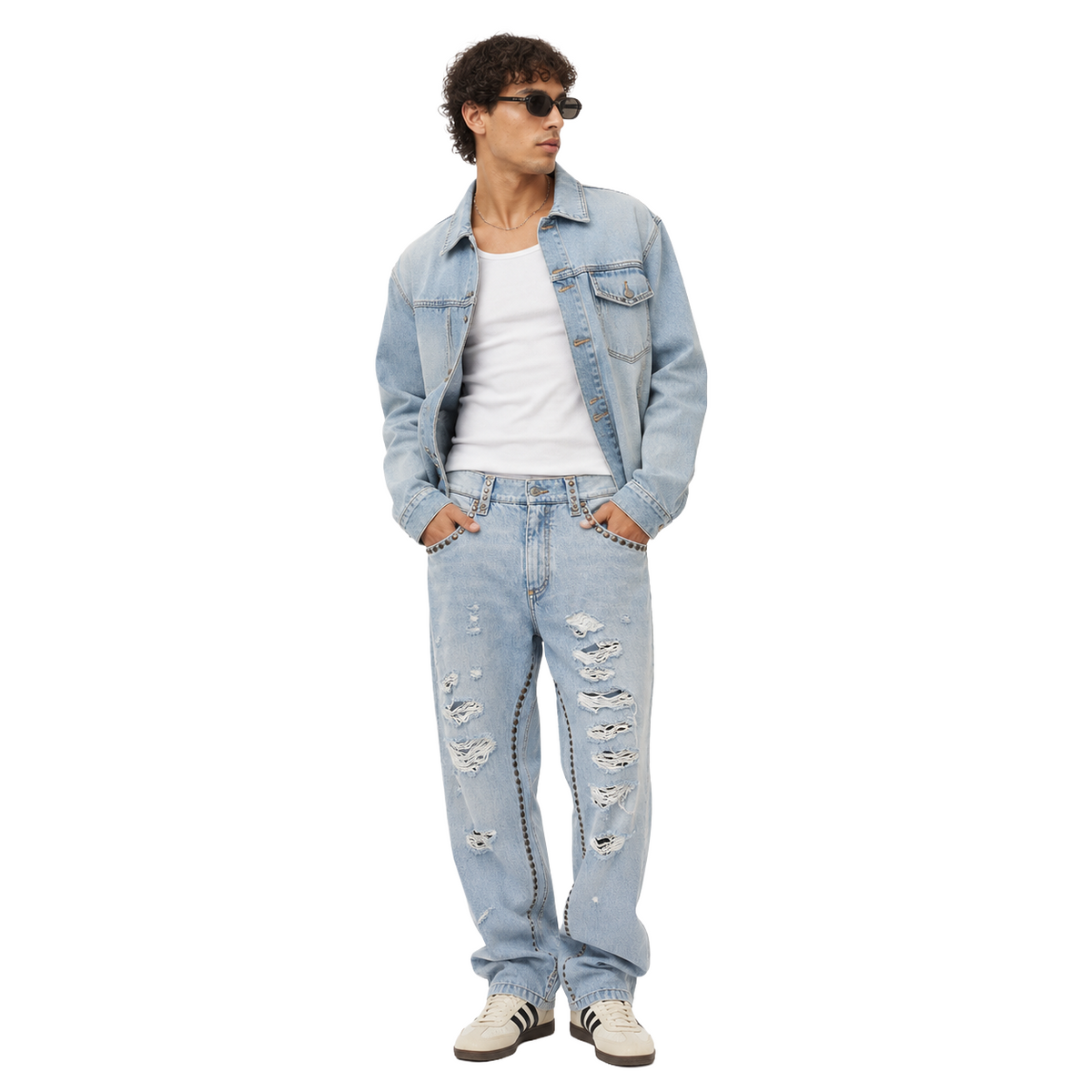 Dolce & Gabbana Men Trousers Denim Studded Light Blue