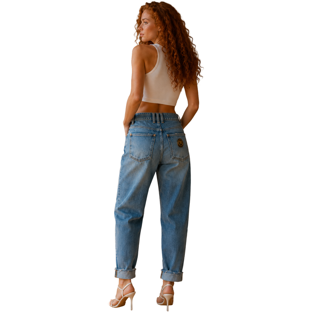 Balmain Women Jeans Risvolto Blue