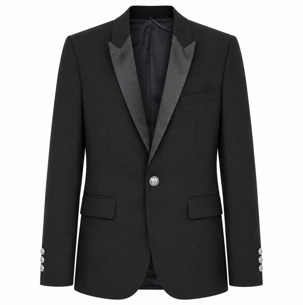 Balmain Men Jacket Single-Breasted Lapel Glossy Black