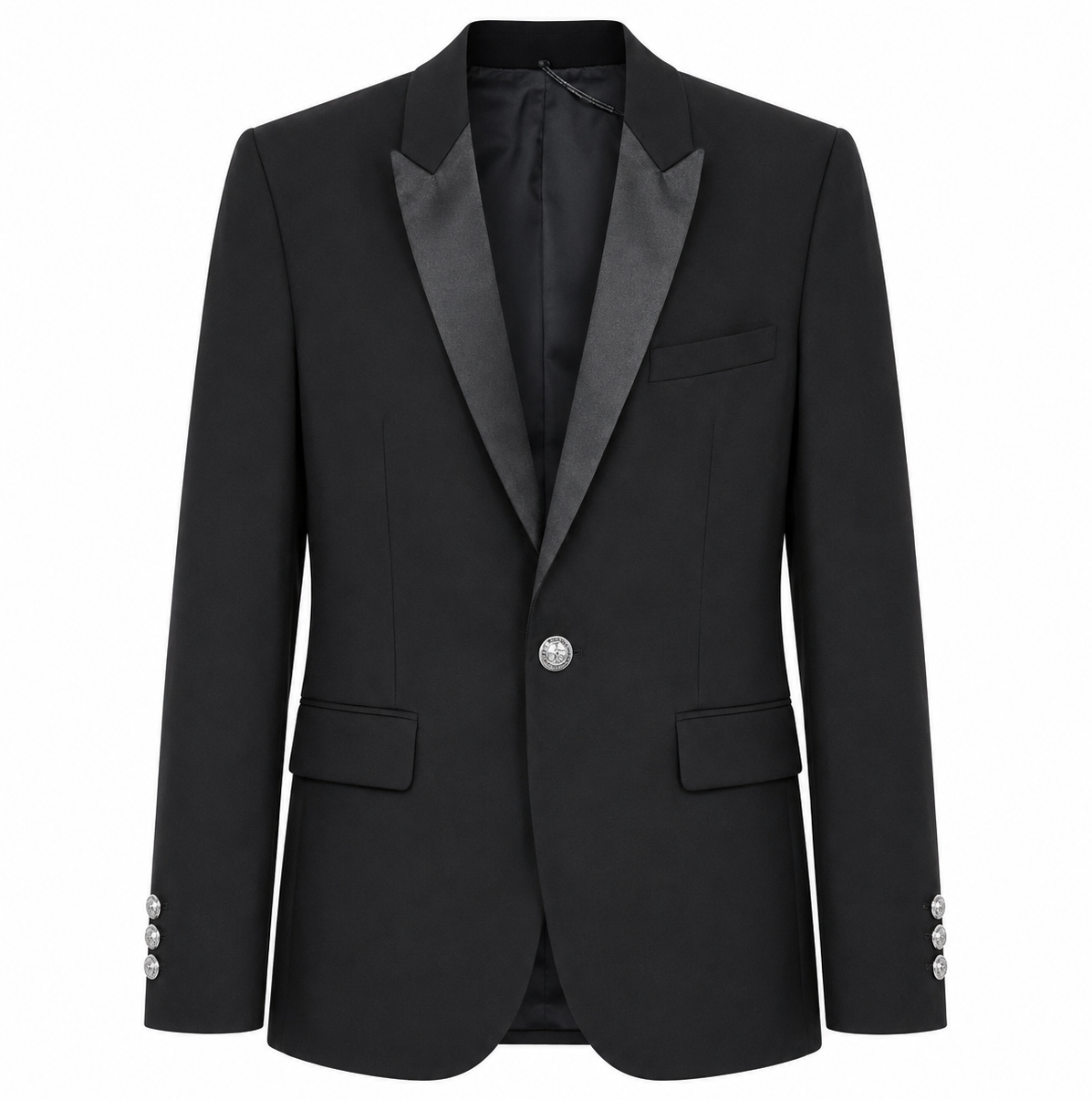 Balmain Men Jacket Single-Breasted Lapel Glossy Black