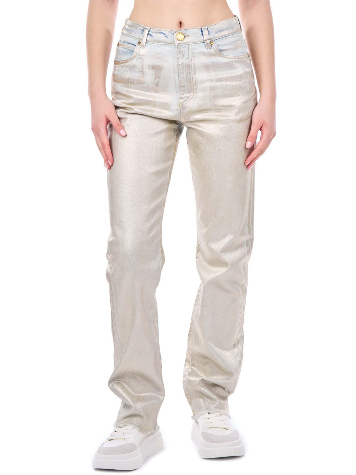 Pinko Women Jeans Roxanne Straight Silver Grey