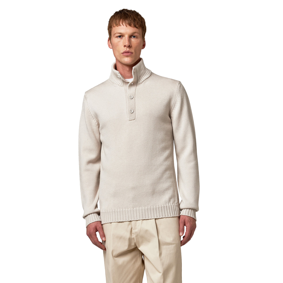 Alpha Studio Men Knit Mock Neck Wool White