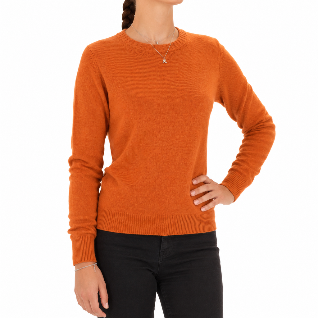 Emilio Romanelli Women Knit Cashmere Crew Neck Orange