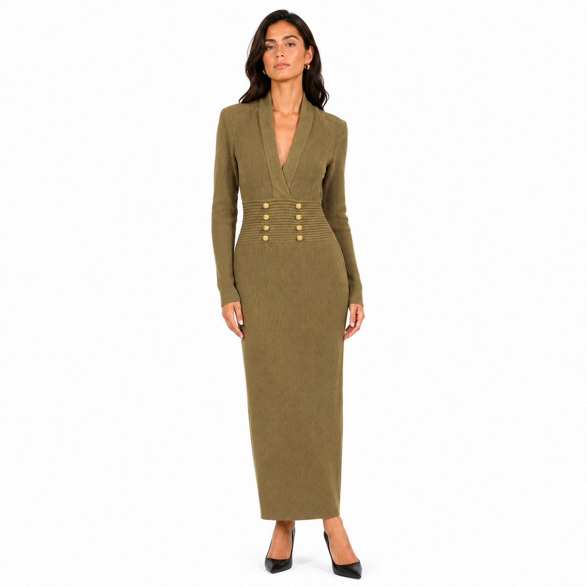 Balmain Women Dress Ribbed Green