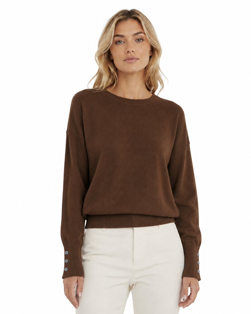 Alpha Studio Women Crew Neck seta-cashmere Sweaters Brown