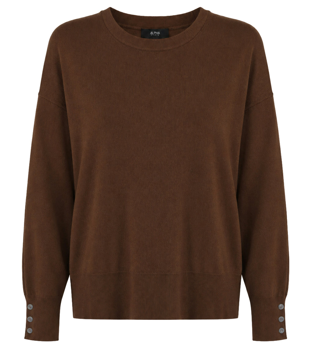 Alpha Studio Women Crew Neck seta-cashmere Sweaters Brown