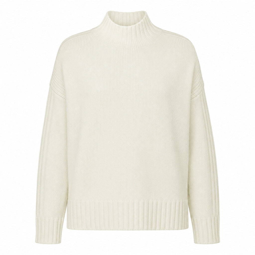 Alpha Studio Women High Neck Coste Mix Sweaters White