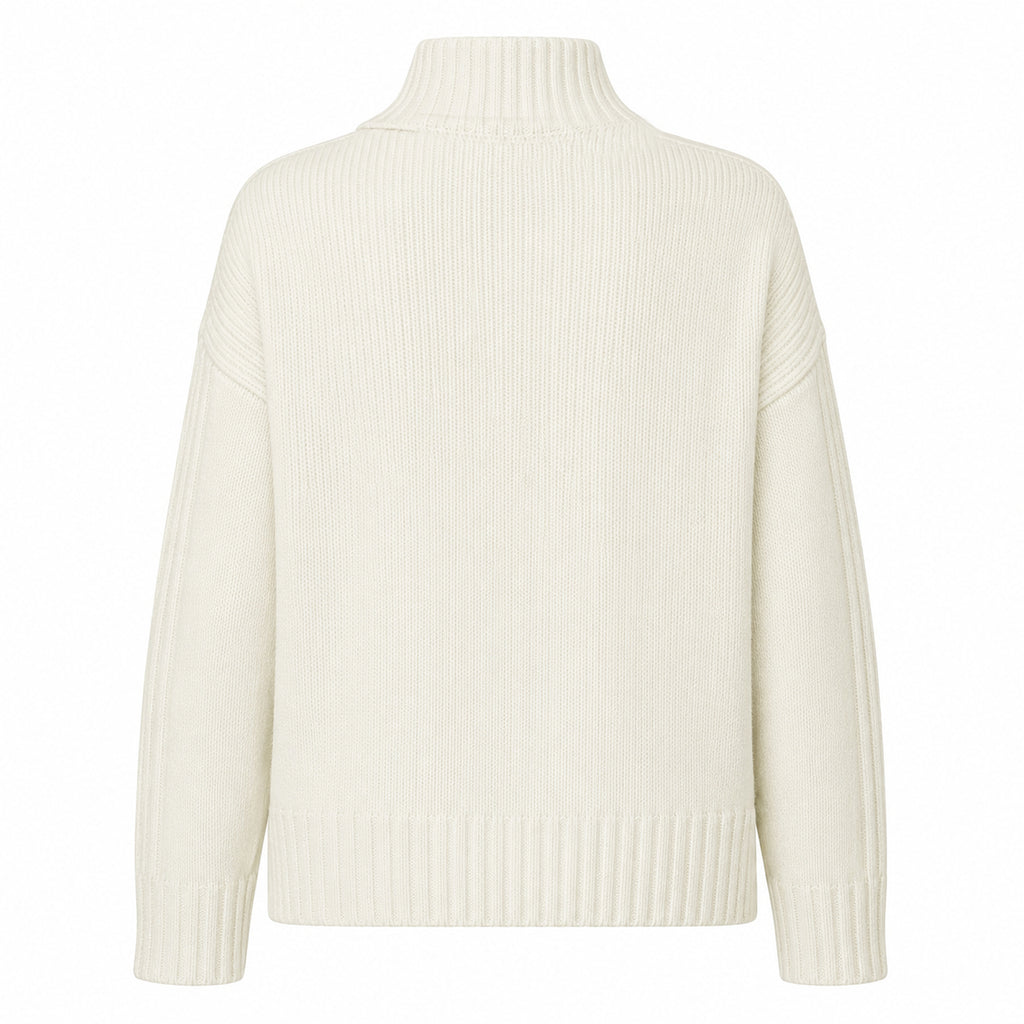 Alpha Studio Women High Neck Coste Mix Sweaters White