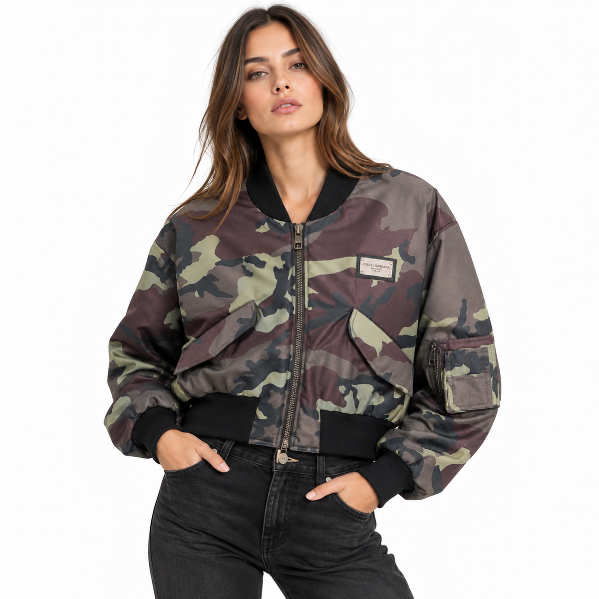 Dolce & Gabbana Women Bomber Cropped Camouflage