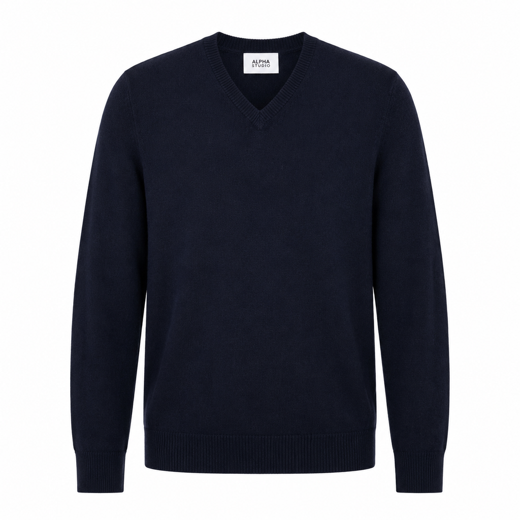 Alpha Studio Men Knit V-Neck Blue