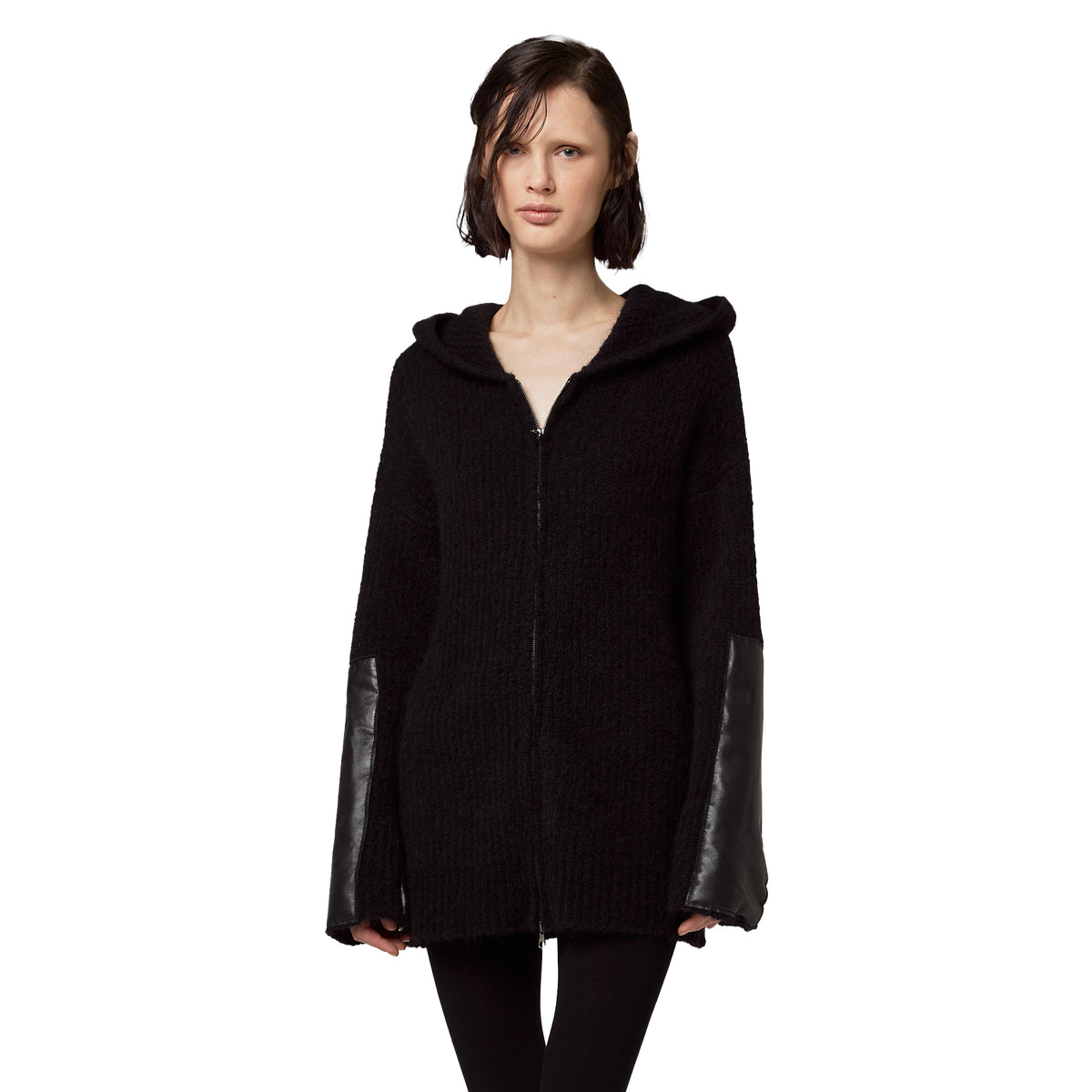 Alpha Studio Women Knit Hooded English Rib Black