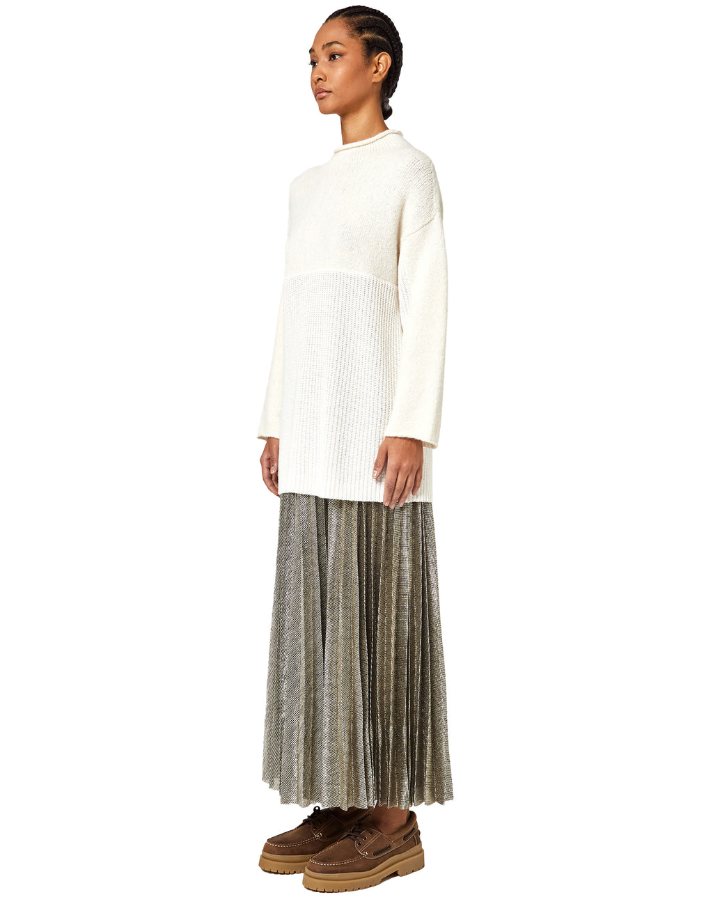 Alpha Studio Women Knit Over Match Yarn White